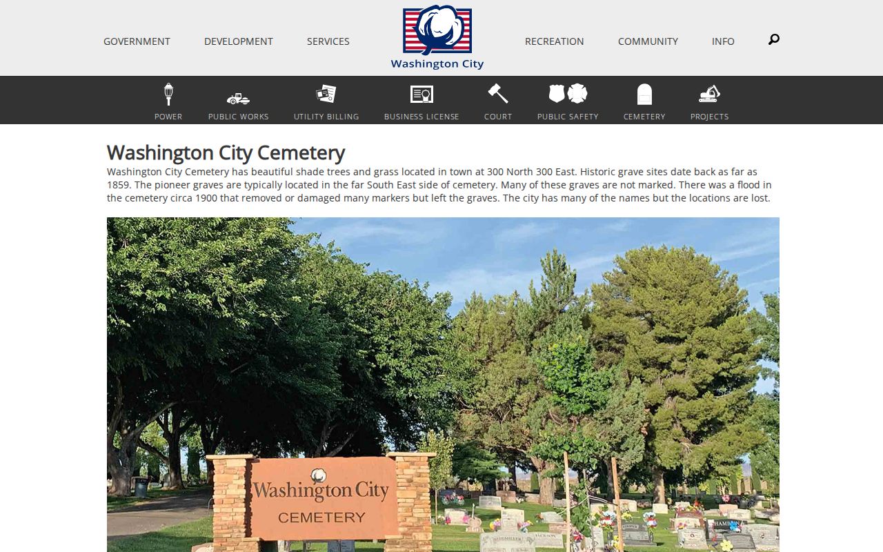 Washington people search using city cemetery records and plot information